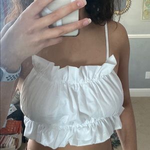White ruffled top tie in the back